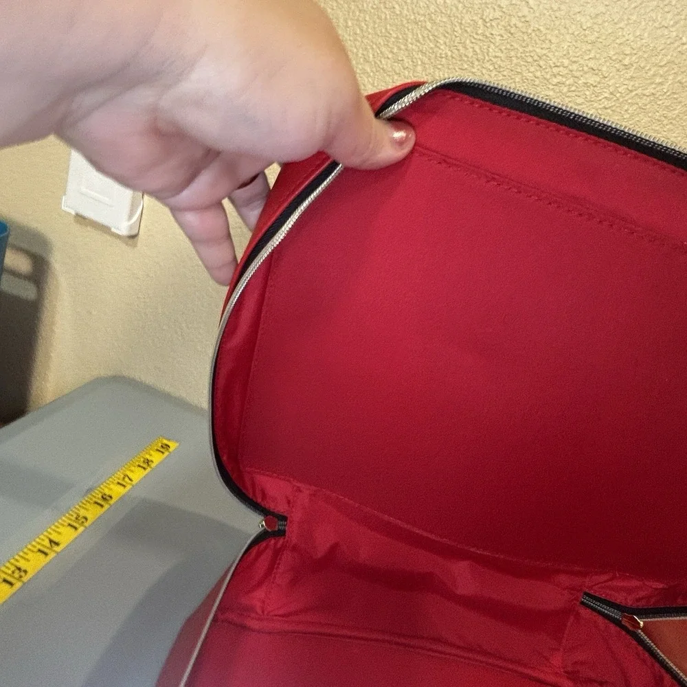 Estee Lauder Red Makeup Cosmetic Bag Train Case Faux Leather w/ Small Red Bag